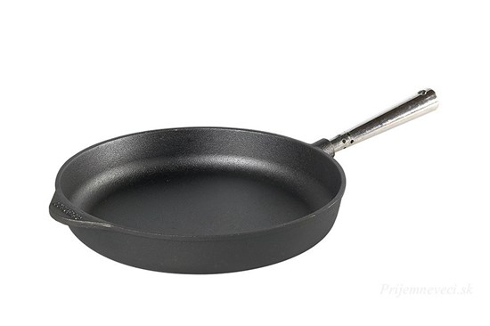 Hlboká liatinová panvica s antikorovou rúčkou - 28 cm - použitá