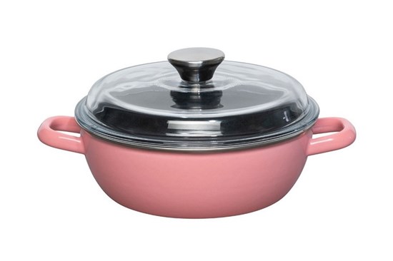 Smaltovaná panvica so sklenenou pokrievkou - 20 cm - rôzne farby