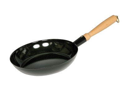 Obrázok pre výrobcu Smaltovaná panvica s drevenou rúčkou - 26 cm - čierna