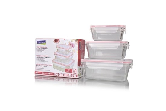 Sada obdĺžnikových dóz Glasslock - 3ks - na pečenie